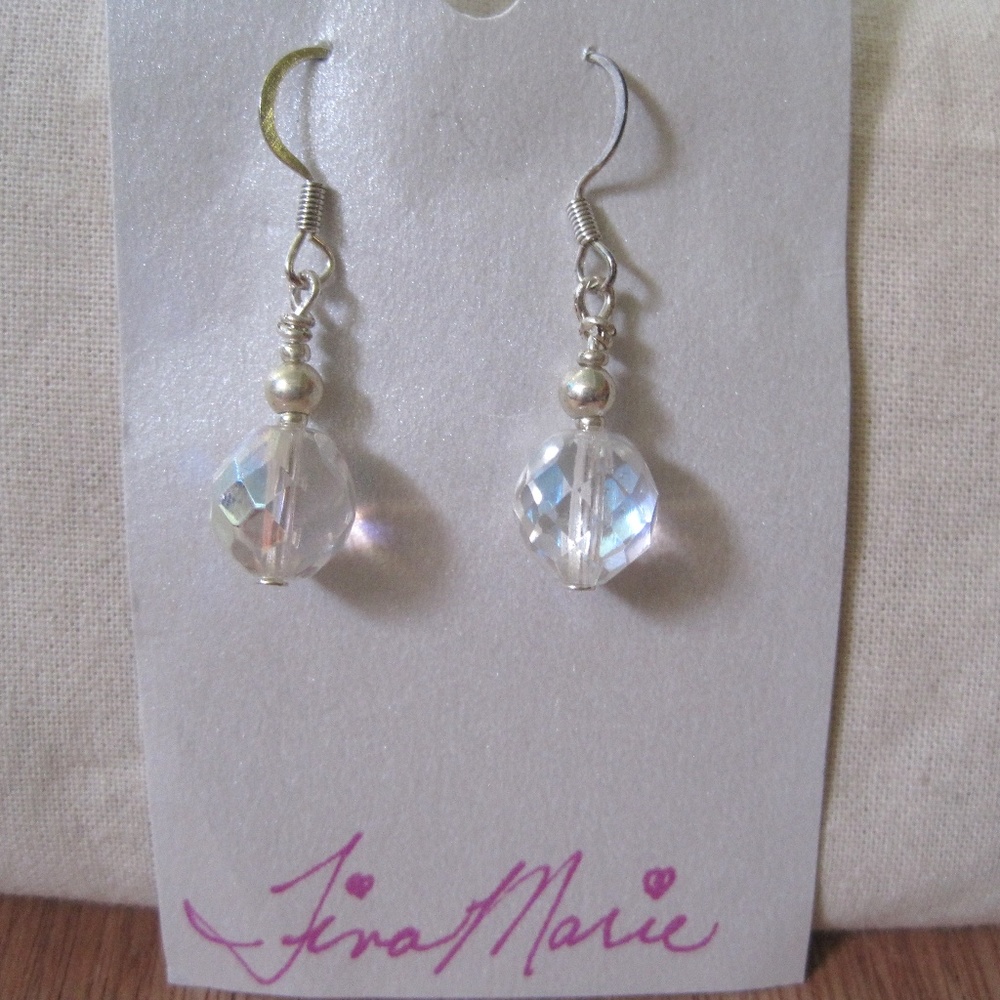 TM Art., Silver Pl Faceted Oval Glass Earrings